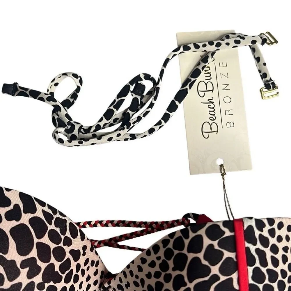 Beach Bunny Girl on Fire Bikini Set Animal Cheetah Print Bandeau S NWT
